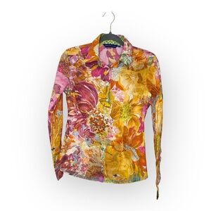 Georg Roth LA Bright Floral Print Shirt Resortwear Boho Artsy Statement Top XS